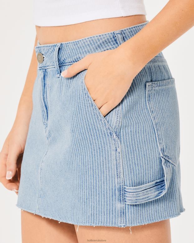 Bottoms Hollister Women Low-Rise Railroad Stripe Carpenter Mini Skirt 48820724 Light Wash Stripe
