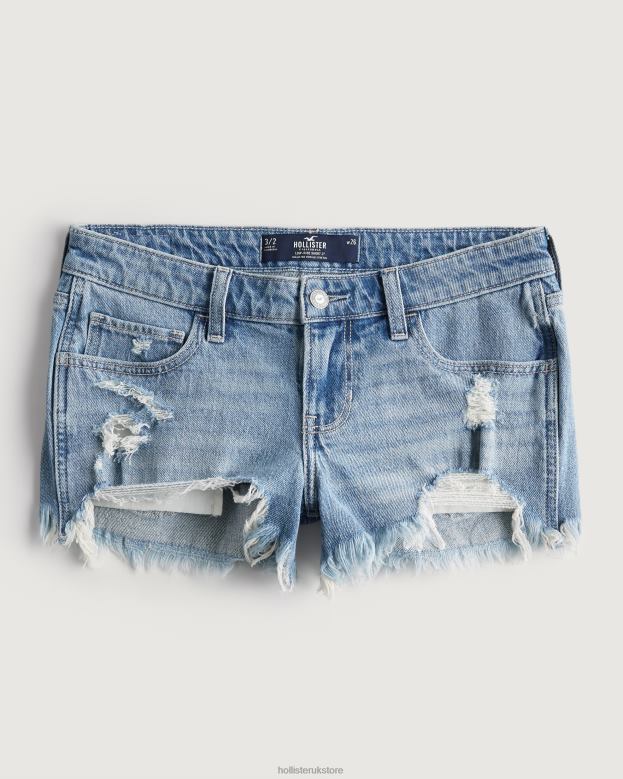 Bottoms Hollister Women Low-Rise Ripped Light Wash Denim Shorts 3 48820543 Light Ripped Wash