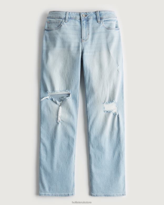 Bottoms Hollister Women Low-Rise Ripped Light Wash Y2K Dad Jeans 48820719 Light Knee Ripped Wash