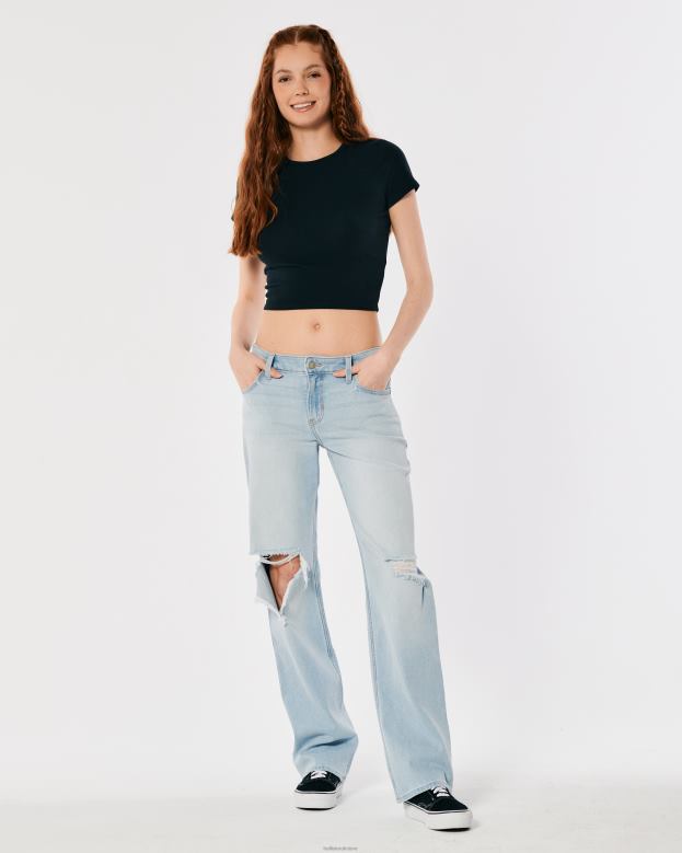Bottoms Hollister Women Low-Rise Ripped Light Wash Y2K Dad Jeans 48820719 Light Knee Ripped Wash