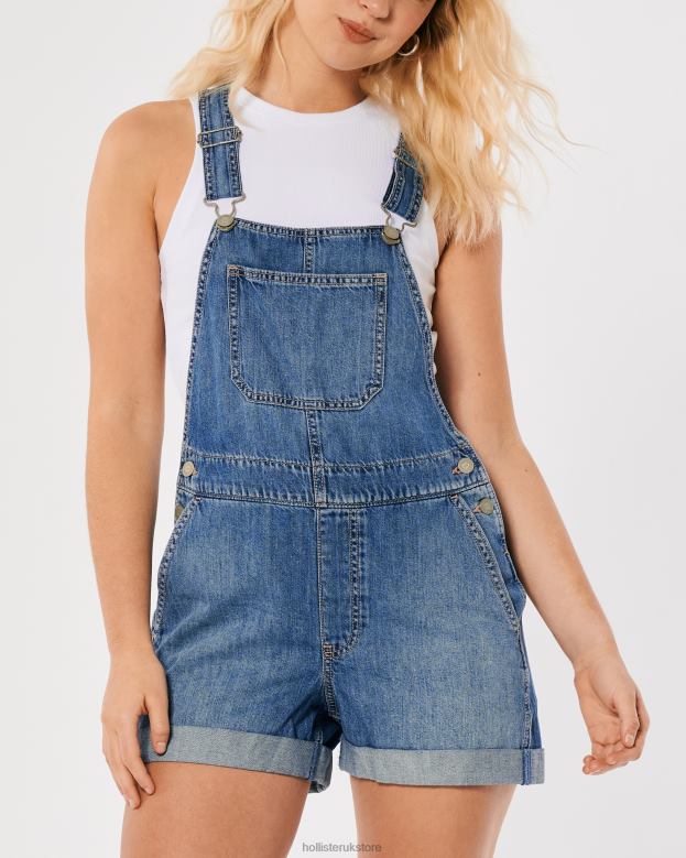 Bottoms Hollister Women Medium Wash Denim Shortalls 48820486 Medium Wash