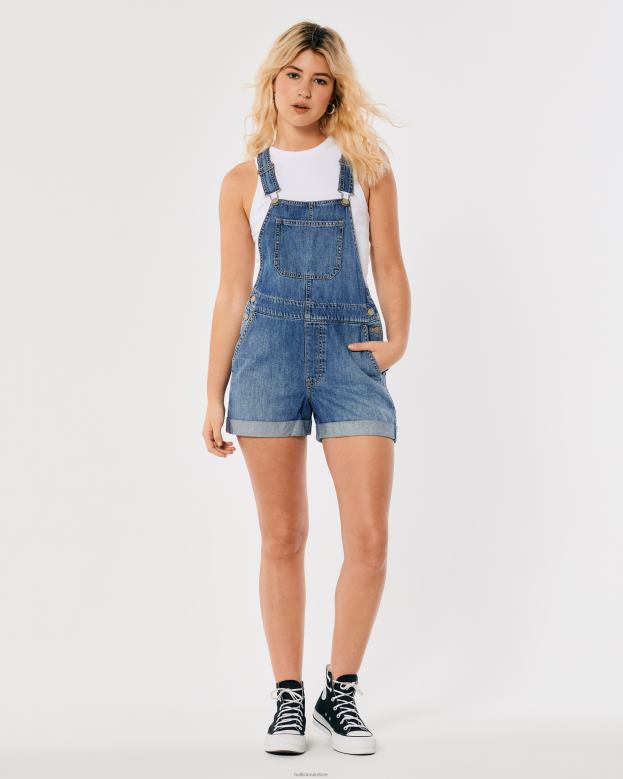 Bottoms Hollister Women Medium Wash Denim Shortalls 48820486 Medium Wash