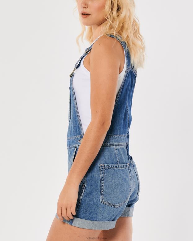 Bottoms Hollister Women Medium Wash Denim Shortalls 48820486 Medium Wash
