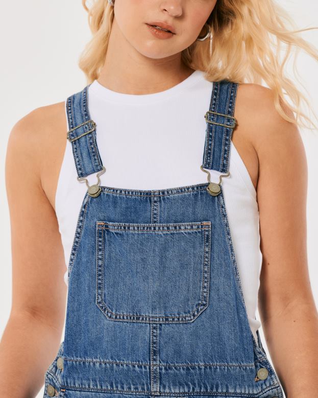 Bottoms Hollister Women Medium Wash Denim Shortalls 48820486 Medium Wash