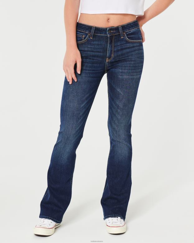 Bottoms Hollister Women Mid-Rise Dark Wash Boot Jeans 48820477 Dark