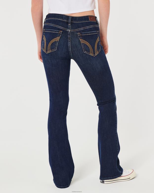 Bottoms Hollister Women Mid-Rise Dark Wash Boot Jeans 48820477 Dark