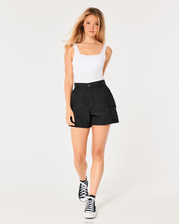 Bottoms Hollister Women Social Tourist High-Rise Cargo Shorts 48820675 Black