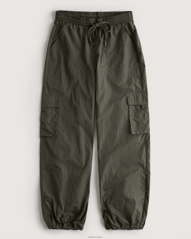 Bottoms Hollister Women Social Tourist High-Rise Nylon Cargo Pants 48820707 Olive Green