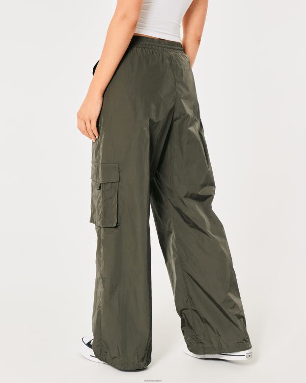 Bottoms Hollister Women Social Tourist High-Rise Nylon Cargo Pants 48820707 Olive Green