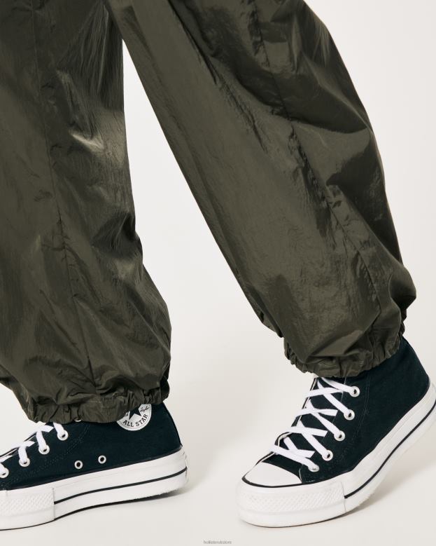 Bottoms Hollister Women Social Tourist High-Rise Nylon Cargo Pants 48820707 Olive Green