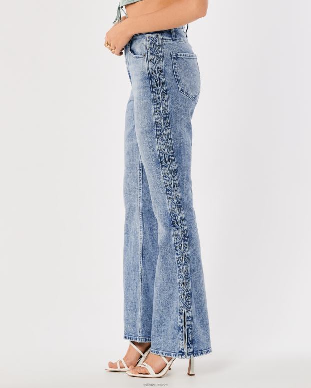 Bottoms Hollister Women Social Tourist Highest Rise Light Medium Wash Lace-Up Side Flare Jeans 48820761 Light Medium Wash