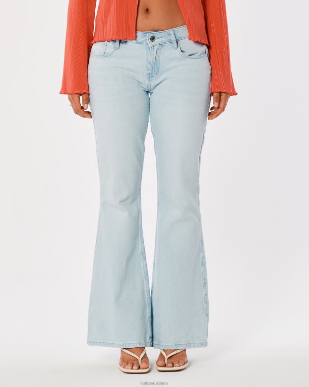 Bottoms Hollister Women Social Tourist Low-Rise Light Wash Ultra-Baggy Flare Jeans 48820763 Light Wash