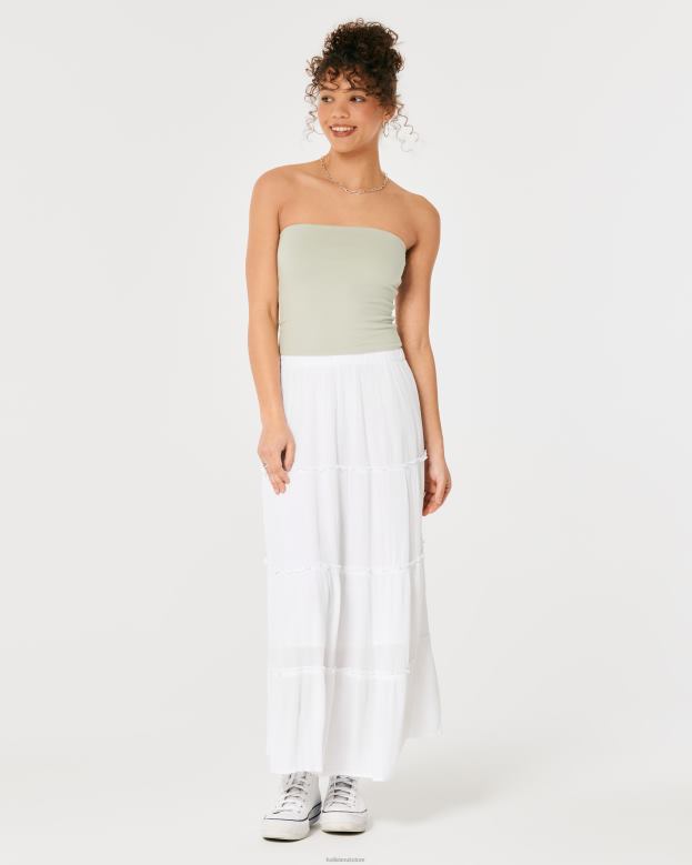 Bottoms Hollister Women Tiered Maxi Skirt 48820464 White