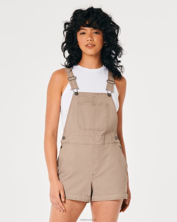 Bottoms Hollister Women Twill Shortalls 48820642 Light Brown