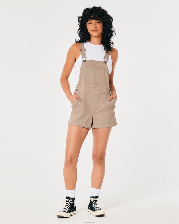 Bottoms Hollister Women Twill Shortalls 48820642 Light Brown