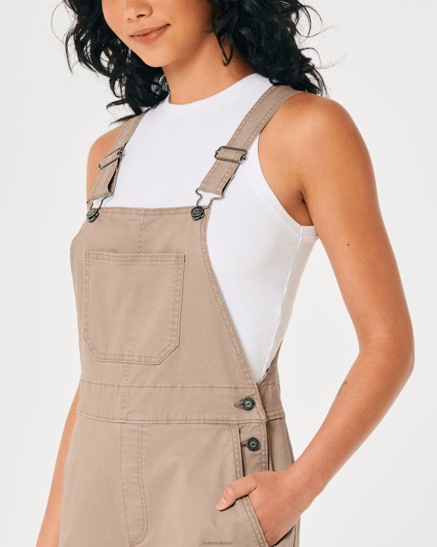 Bottoms Hollister Women Twill Shortalls 48820642 Light Brown