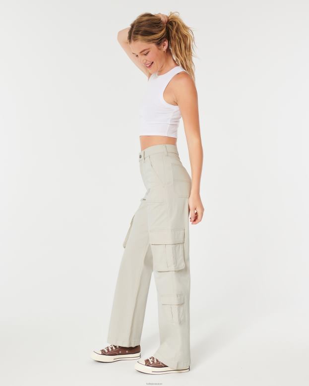 Bottoms Hollister Women Ultra High-Rise Baggy 3-Pocket Cargo Pants 48820474 Cream
