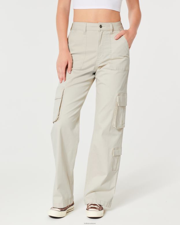 Bottoms Hollister Women Ultra High-Rise Baggy 3-Pocket Cargo Pants 48820474 Cream