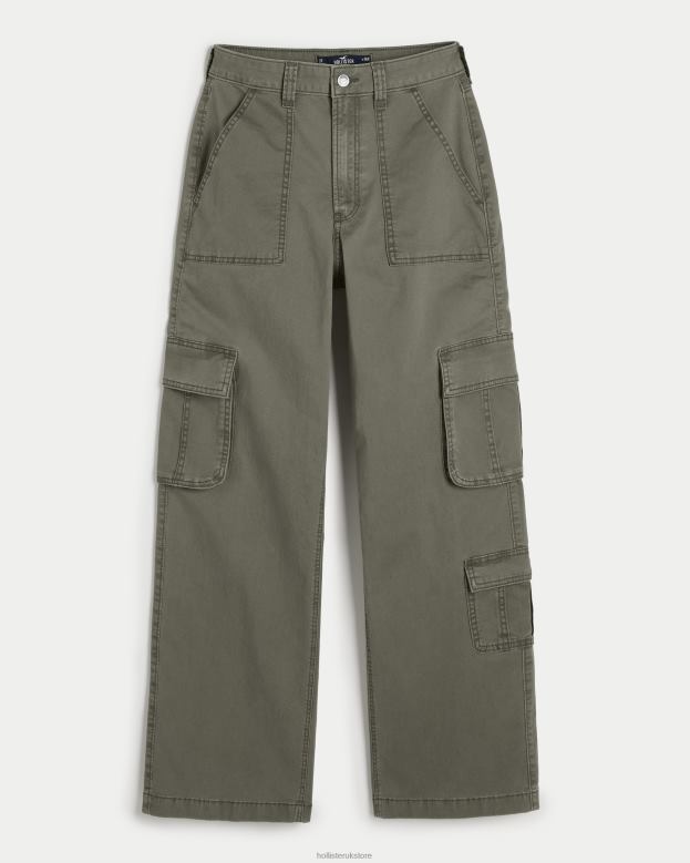 Bottoms Hollister Women Ultra High-Rise Baggy 3-Pocket Cargo Pants 48820511 Olive Green