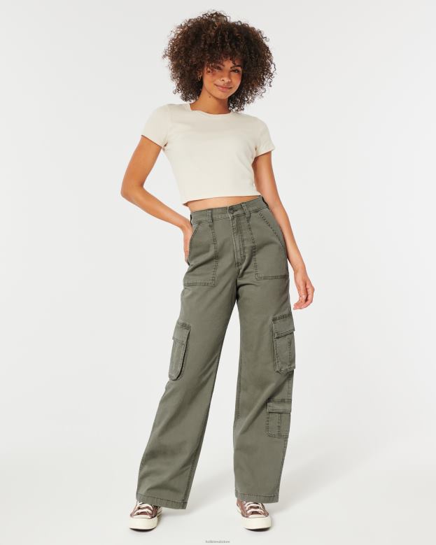 Bottoms Hollister Women Ultra High-Rise Baggy 3-Pocket Cargo Pants 48820511 Olive Green