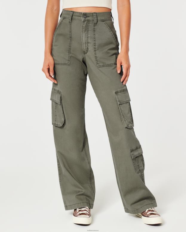 Bottoms Hollister Women Ultra High-Rise Baggy 3-Pocket Cargo Pants 48820511 Olive Green