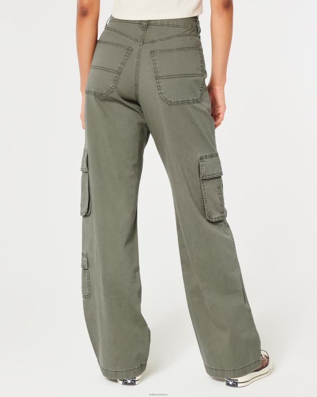 Bottoms Hollister Women Ultra High-Rise Baggy 3-Pocket Cargo Pants 48820511 Olive Green