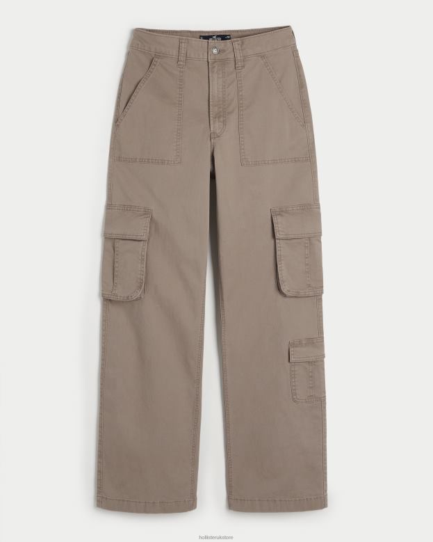Bottoms Hollister Women Ultra High-Rise Baggy 3-Pocket Cargo Pants 48820517 Light Brown