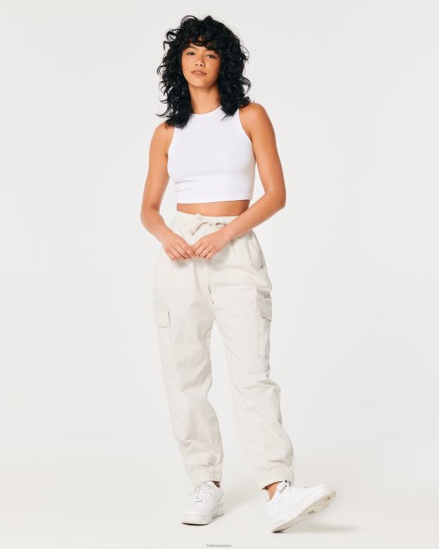 Bottoms Hollister Women Ultra High-Rise Baggy Twill Cargo Joggers 48820550 Cream