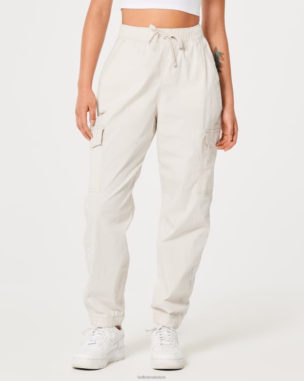Bottoms Hollister Women Ultra High-Rise Baggy Twill Cargo Joggers 48820550 Cream