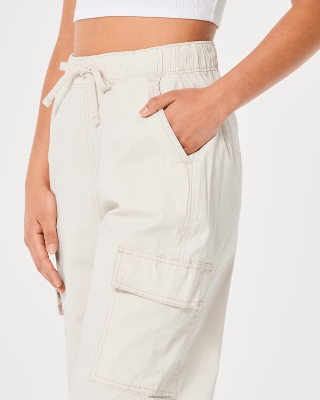 Bottoms Hollister Women Ultra High-Rise Baggy Twill Cargo Joggers 48820550 Cream