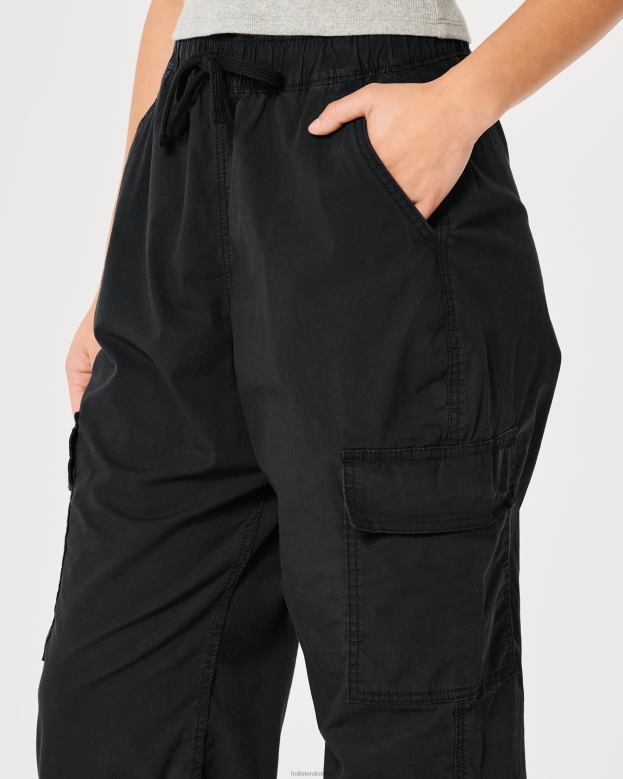 Bottoms Hollister Women Ultra High-Rise Baggy Twill Cargo Joggers 48820560 Black