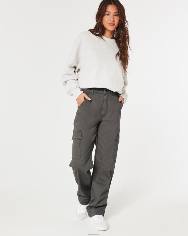 Bottoms Hollister Women Ultra High-Rise Cargo Dad Pants 48820588 Dark Grey
