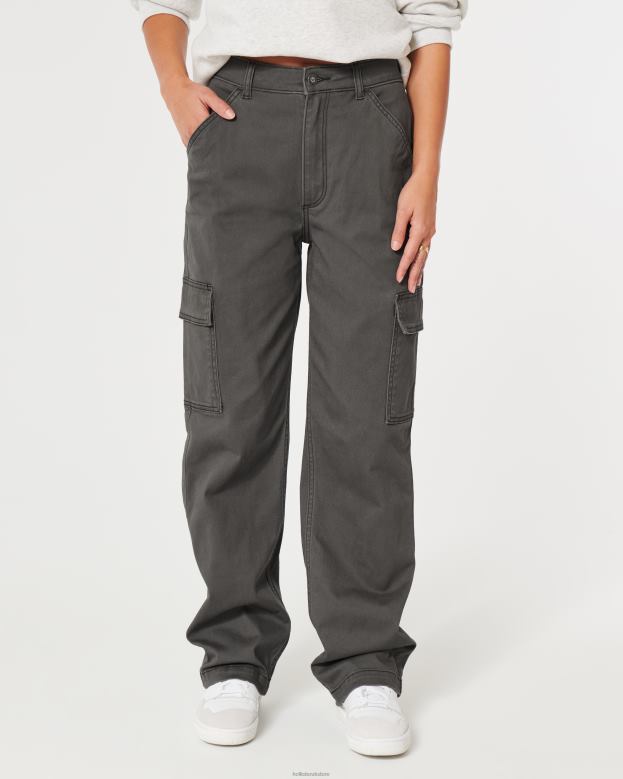 Bottoms Hollister Women Ultra High-Rise Cargo Dad Pants 48820588 Dark Grey