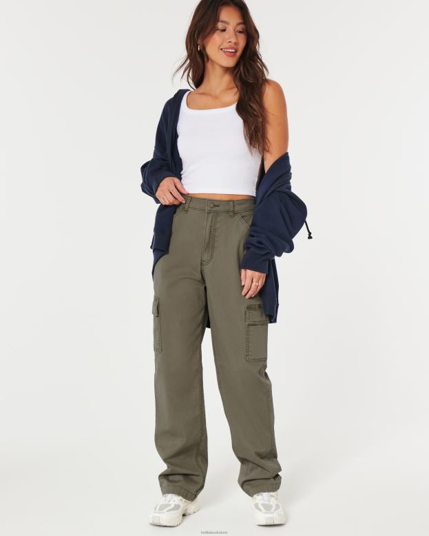Bottoms Hollister Women Ultra High-Rise Cargo Dad Pants 48820649 Olive Green