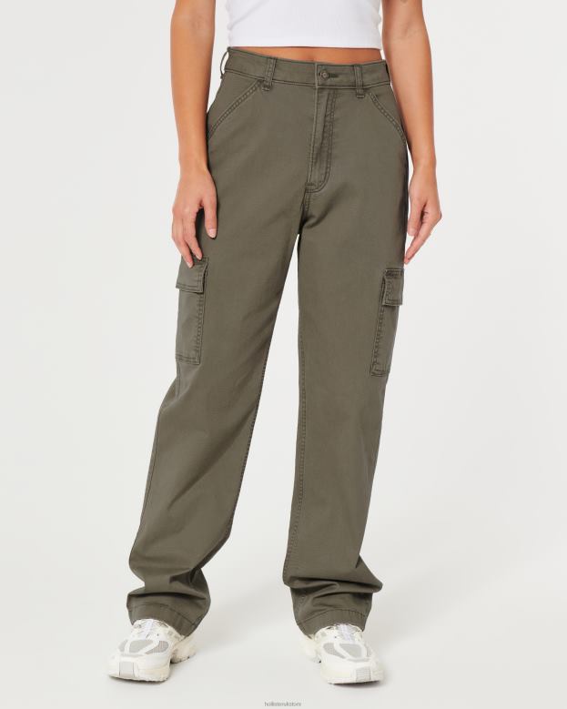 Bottoms Hollister Women Ultra High-Rise Cargo Dad Pants 48820649 Olive Green