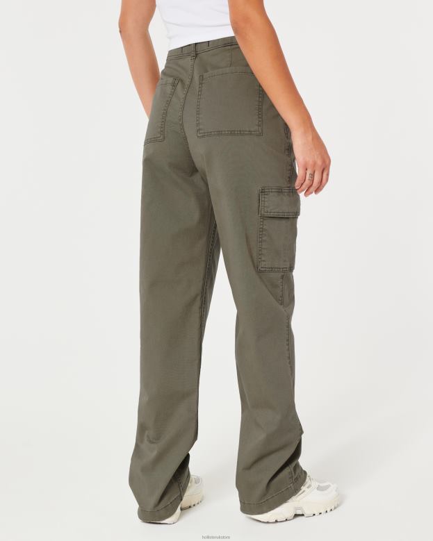 Bottoms Hollister Women Ultra High-Rise Cargo Dad Pants 48820649 Olive Green