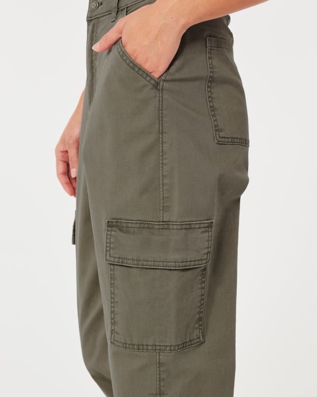 Bottoms Hollister Women Ultra High-Rise Cargo Dad Pants 48820649 Olive Green