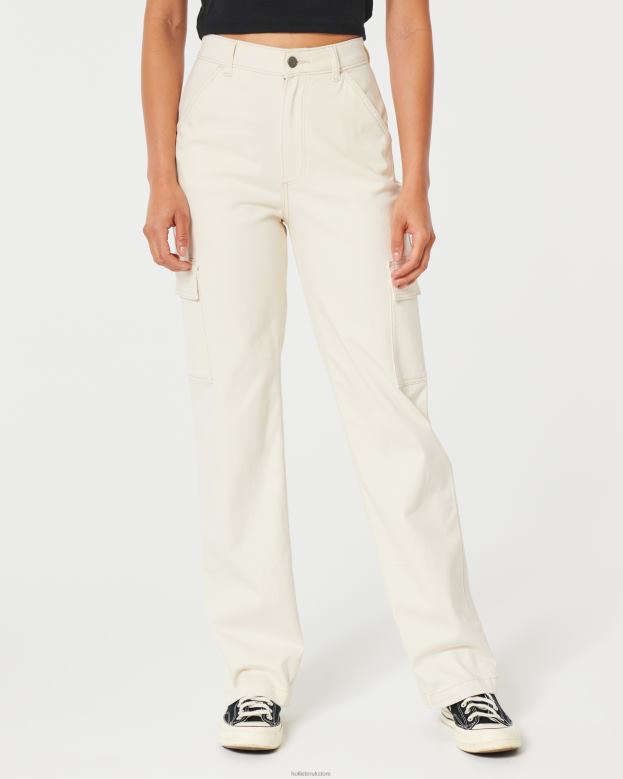 Bottoms Hollister Women Ultra High-Rise Cargo Dad Pants 48820656 Cream
