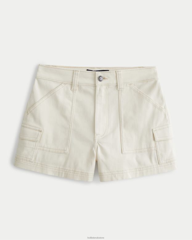 Bottoms Hollister Women Ultra High-Rise Cream Twill Cargo Mom Shorts 48820567 Cream