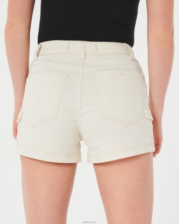 Bottoms Hollister Women Ultra High-Rise Cream Twill Cargo Mom Shorts 48820567 Cream