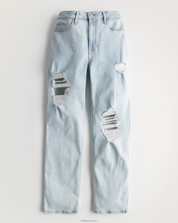 Bottoms Hollister Women Ultra High-Rise Dad Jeans 48820559 Light Ripped And Destroyed Wash