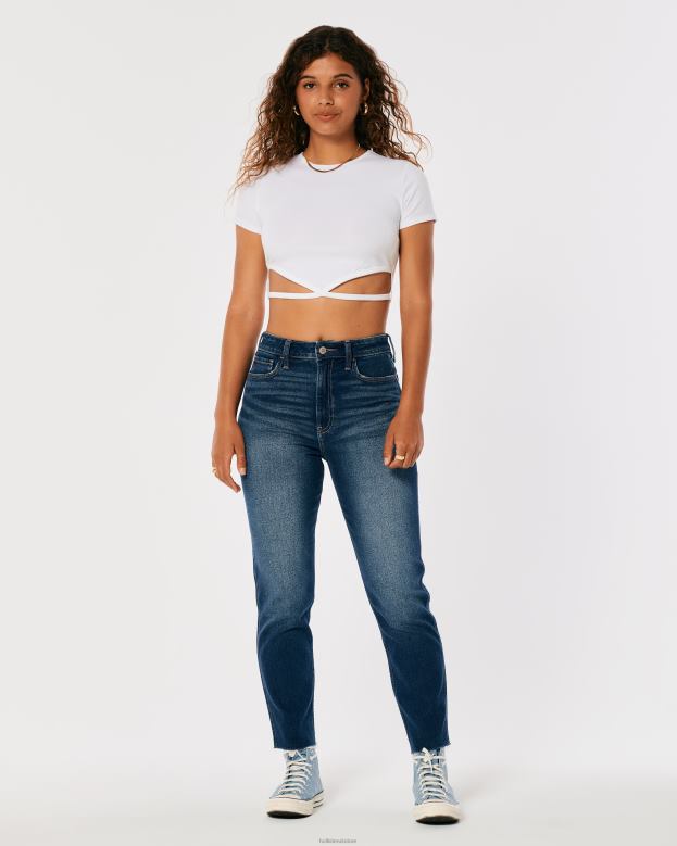 Bottoms Hollister Women Ultra High-Rise Dark Medium Wash Mom Jeans 48820716 Dark Medium Wash