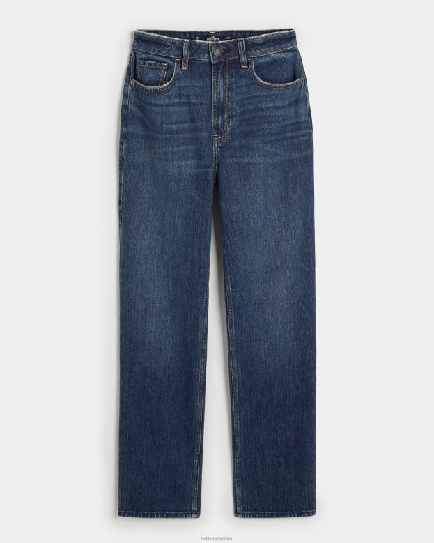 Bottoms Hollister Women Ultra High-Rise Dark Wash 90s Straight Jeans 48820535 Dark Wash