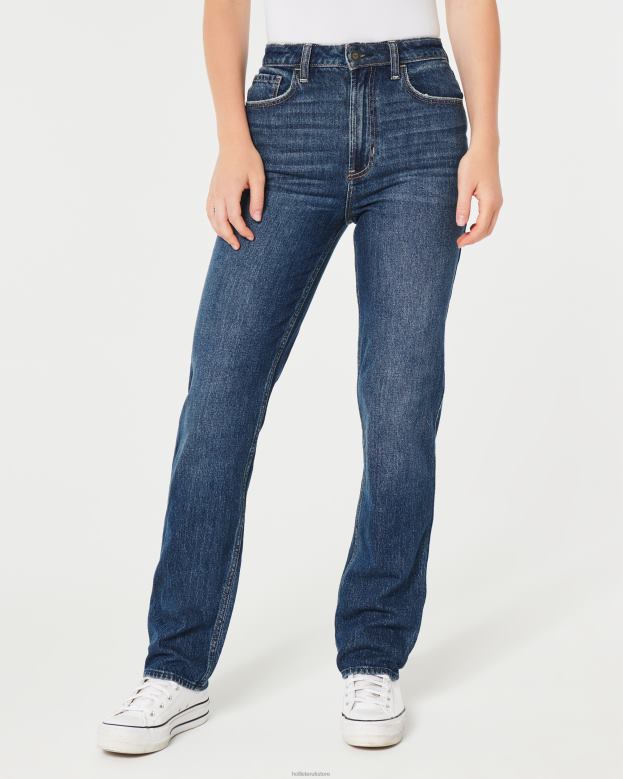 Bottoms Hollister Women Ultra High-Rise Dark Wash 90s Straight Jeans 48820535 Dark Wash