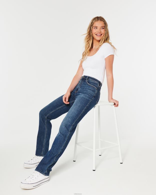 Bottoms Hollister Women Ultra High-Rise Dark Wash 90s Straight Jeans 48820535 Dark Wash
