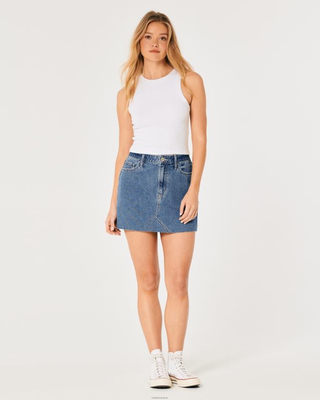 Bottoms Hollister Women Ultra High-Rise Dark Wash Denim Mini Skirt 48820593 Medium Wash