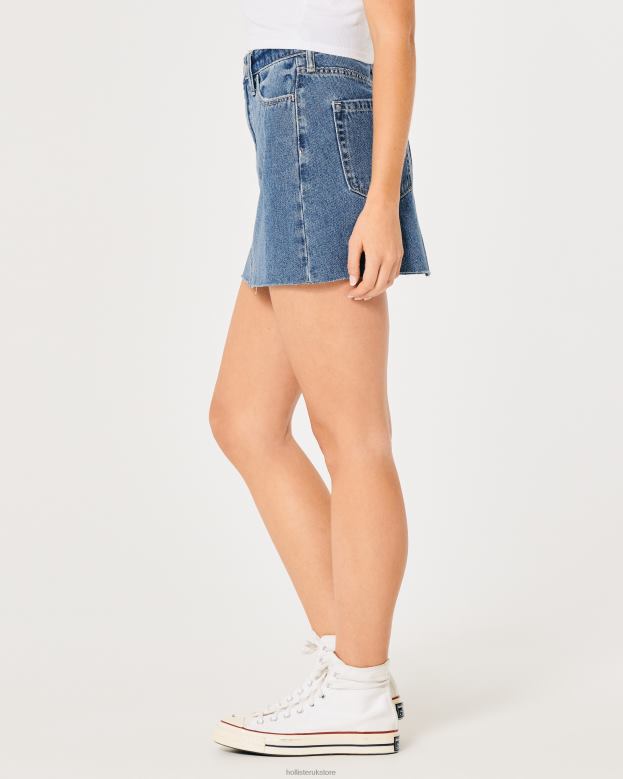 Bottoms Hollister Women Ultra High-Rise Dark Wash Denim Mini Skirt 48820593 Medium Wash