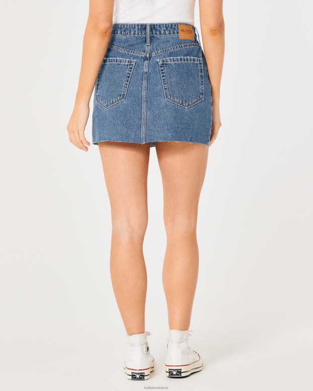 Bottoms Hollister Women Ultra High-Rise Dark Wash Denim Mini Skirt 48820593 Medium Wash