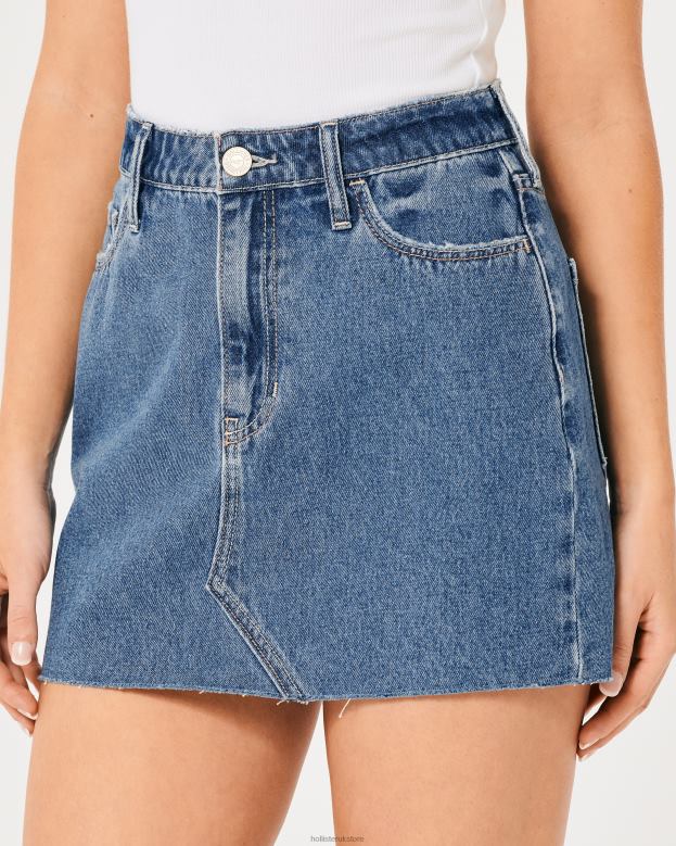 Bottoms Hollister Women Ultra High-Rise Dark Wash Denim Mini Skirt 48820593 Medium Wash