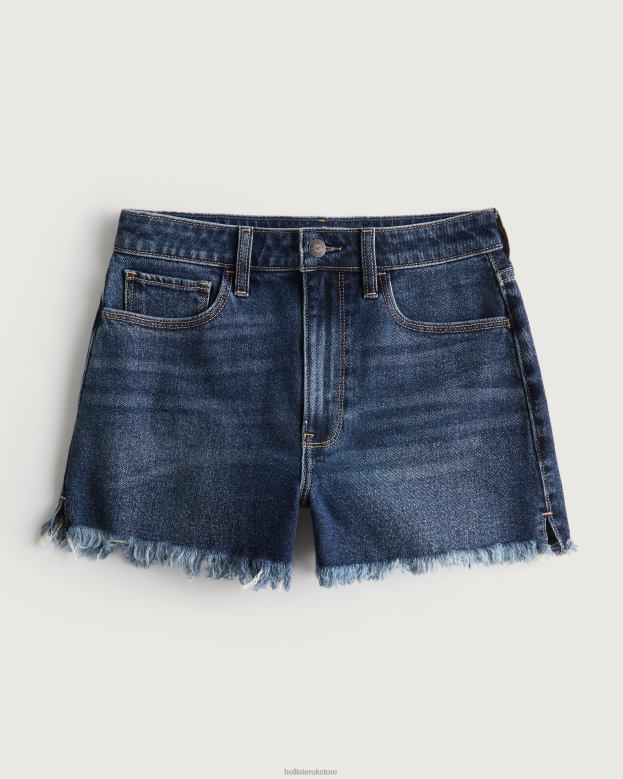 Bottoms Hollister Women Ultra High-Rise Dark Wash Denim Mom Shorts 48820741 Dark Wash Frayed Hem